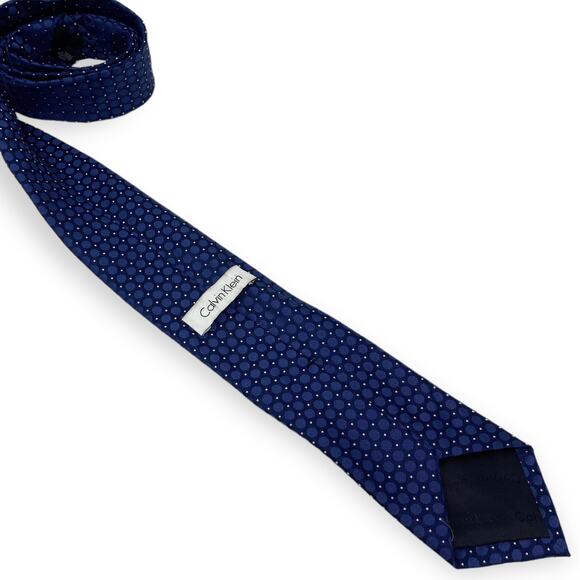 CALVIN KLEIN Blue Silk Polka Dot Sphere Pattern Tie - Picture 3 of 7